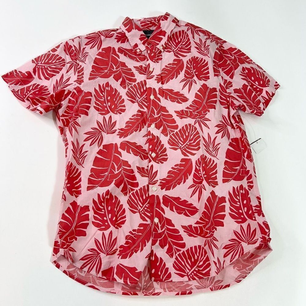 Bonobos Shirt Mens Large Pink Palm Hawaiian Beachy Fan Slim Fit Button Up